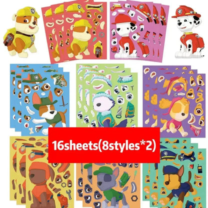 8/16/48Sheets Cartoon Dogs Chase Skye Puzzle Stickers Funny Make-a-Face Decals Assemble Jigsaw Children Christmas Gift Toy