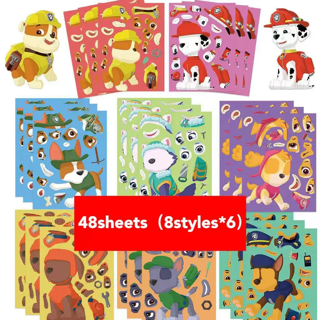 8/16/48Sheets Cartoon Dogs Chase Skye Puzzle Stickers Funny Make-a-Face Decals Assemble Jigsaw Children Christmas Gift Toy