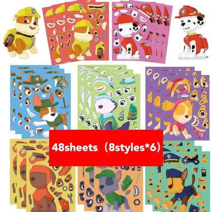 8/16/48Sheets Cartoon Dogs Chase Skye Puzzle Stickers Funny Make-a-Face Decals Assemble Jigsaw Children Christmas Gift Toy